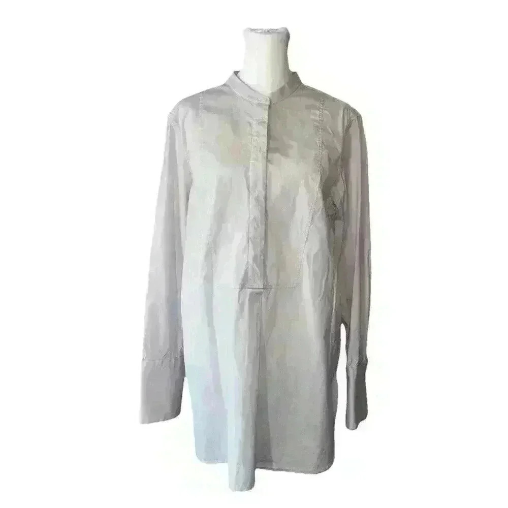 M.M. Lafleur Collarless 1/2 Button Up Tunic Long Sleeve Mandarin Collar